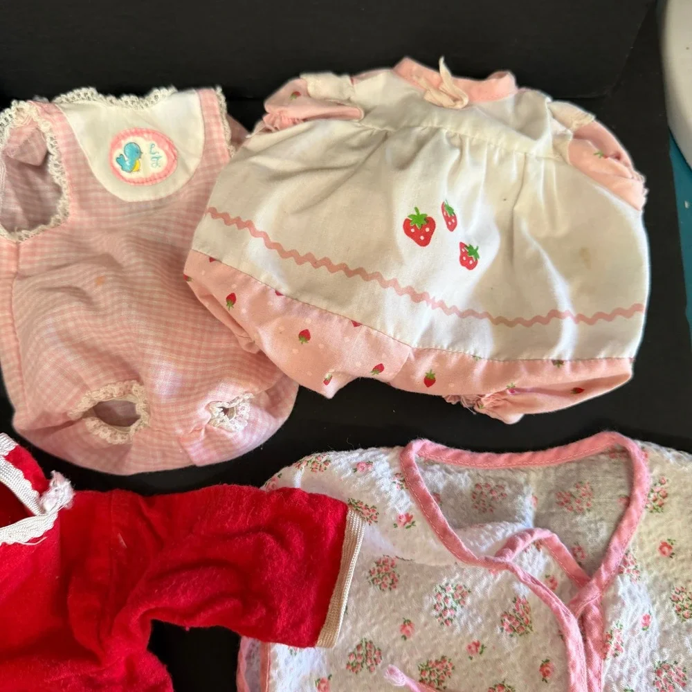 Vintage Doll Clothes Lot Red Coat Purple Knit Dress Pink Gown Floral Outfits